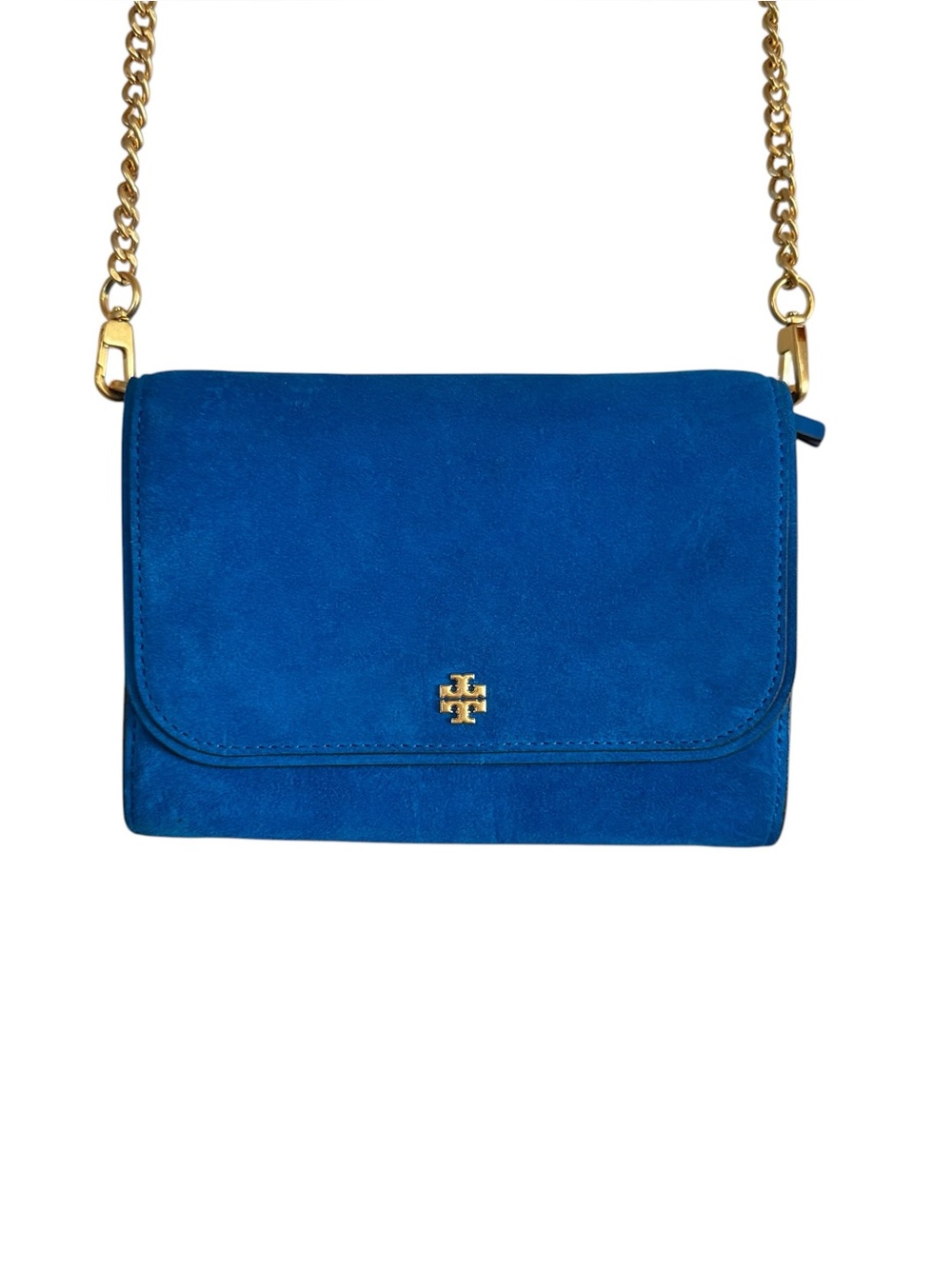 Tory Burch Emerson chain Wallet Crossbody Teal Suede